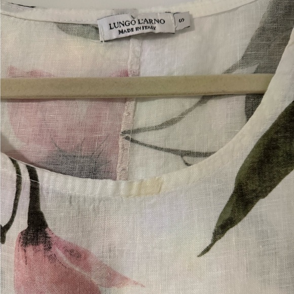 LUNGO L’ARNO ITALY Casual Pink and Green Linen Floral Midi Sundress - Picture 5 of 6